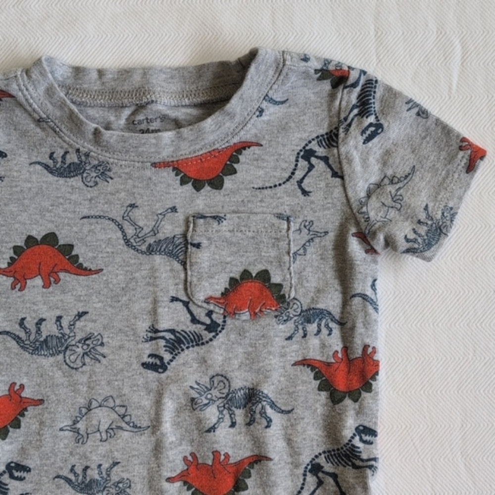 carter's gray dinosaur short sleeve bodysuit diaper shirt 24 months baby boy